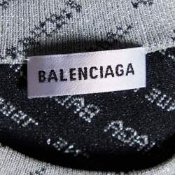 Pre Owned Balenciaga Silver All Over Logo Lurex Knit Crewneck Sweater M