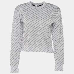 Pre Owned Balenciaga Silver All Over Logo Lurex Knit Crewneck Sweater M