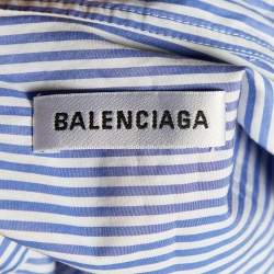 Pre Owned Balenciaga Blue Striped Cotton Neck Tie Detail Oversized Shirt S