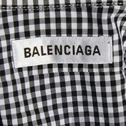 Pre Owned Balenciaga Black Checkered Cotton Logo Printed Oversized Shirt M