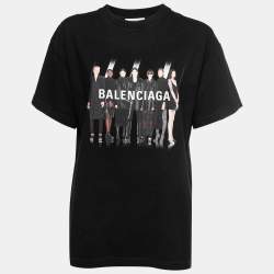 Pre Owned Balenciaga Black Printed Cotton Oversized T-Shirt S