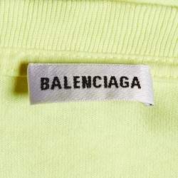 Pre Owned Balenciaga Neon Green Logo Printed Cotton Knit Crop Top M
