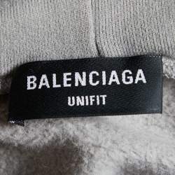Pre Owned Balenciaga Grey Logo Printed Cotton Knit Hooded Sweatshirt XL