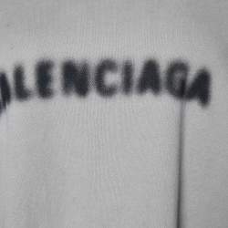 Pre Owned Balenciaga Grey Logo Printed Cotton Knit Hooded Sweatshirt XL