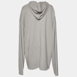 Pre Owned Balenciaga Grey Logo Printed Cotton Knit Hooded Sweatshirt XL
