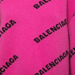 Balenciaga Pink All-Over Logo Patterned Wool Sweater M