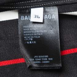 Pre Owned Balenciaga Grey Checked Crepe Oversized Tie-Neck Top S