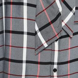 Pre Owned Balenciaga Grey Checked Crepe Oversized Tie-Neck Top S