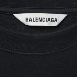 Pre Owned Balenciaga Black Jersey Language Print Oversized T-Shirt XS