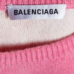 Pre Owned Balenciaga Pink Logo Intarsia Knit Wool Oversized Sweater L