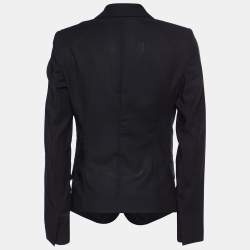 Pre Owned Balenciaga Black Wool Patterned Trim Detail Blazer M