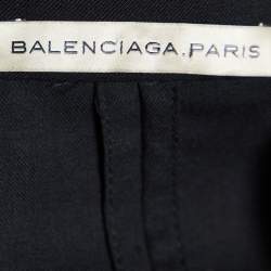 Pre Owned Balenciaga Black Wool Patterned Trim Detail Blazer M