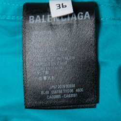 Pre Owned Balenciaga Turquoise Blue Logo Printed Synthetic Oversized Hooded Windbreaker Jacket S