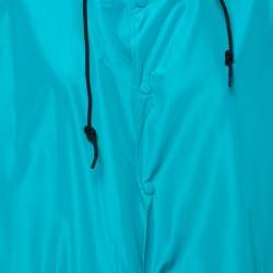 Pre Owned Balenciaga Turquoise Blue Logo Printed Synthetic Oversized Hooded Windbreaker Jacket S