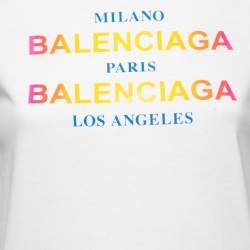 Pre Owned Balenciaga White Cotton Printed Crew Neck T Shirt S