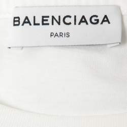 Pre Owned Balenciaga White Cotton Printed Crew Neck T Shirt S