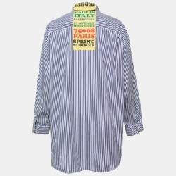 Pre Owned Balenciaga Blue Striped Cotton Oversized Spring Tag Shirt M