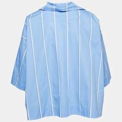 Pre Owned Balenciaga Blue Striped Cotton Oversized Tunic Top M