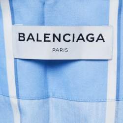 Pre Owned Balenciaga Blue Striped Cotton Oversized Tunic Top M