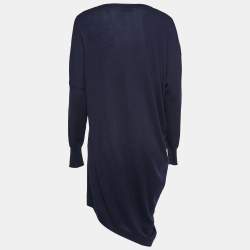 مملوكة مسبقًا Balenciaga Navy Blue Wool & Silk Knit Asymmetrical Sweater Dress M
