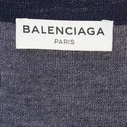 مملوكة مسبقًا Balenciaga Navy Blue Wool & Silk Knit Asymmetrical Sweater Dress M