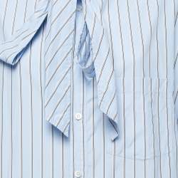 Pre Owned Balenciaga Light Blue Striped Cotton Logo Print Oversized Shirt M