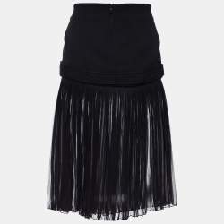 Pre Owned Balenciaga Black Wool & Chiffon Silk Midi Skirt M