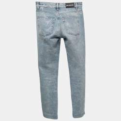 Balenciaga Blue Denim Rhinestone Embellished Eiffel Tower Jeans S Waist 25"