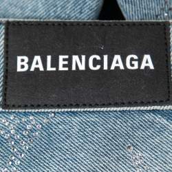 Balenciaga Blue Denim Rhinestone Embellished Eiffel Tower Jeans S Waist 25"