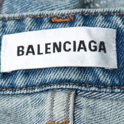 Balenciaga Blue Denim Rhinestone Embellished Eiffel Tower Jeans S Waist 25"