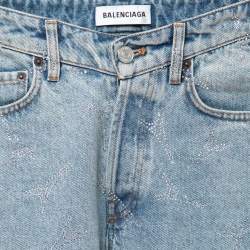 Balenciaga Blue Denim Rhinestone Embellished Eiffel Tower Jeans S Waist 25"