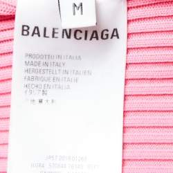 Pre Owned Balenciaga Pink Logo Print Rib Knit Jumper M