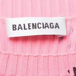 Pre Owned Balenciaga Pink Logo Print Rib Knit Jumper M
