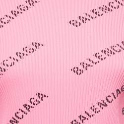 Pre Owned Balenciaga Pink Logo Print Rib Knit Jumper M