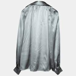 Balenciaga Metallic Grey Silk Structured Button Front Shirt M