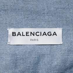 Pre Owned Balenciaga Blue Denim Logo Print Jacket S