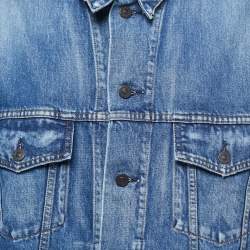 Pre Owned Balenciaga Blue Denim Logo Print Jacket S