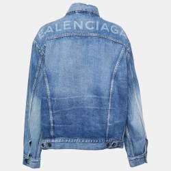 Pre Owned Balenciaga Blue Denim Logo Print Jacket S