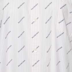 Pre Owned Balenciaga Pink Striped Cotton Logo Print Button Front Shirt S