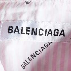 Pre Owned Balenciaga Pink Striped Cotton Logo Print Button Front Shirt S