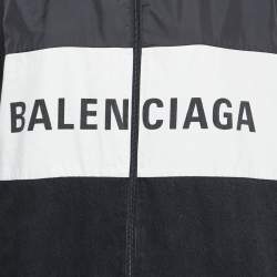 Pre Owned Balenciaga Black Nylon & Denim Logo Print Oversized Jacket M