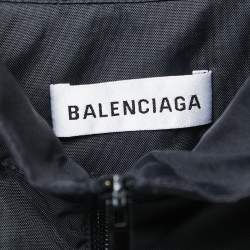 Pre Owned Balenciaga Black Nylon & Denim Logo Print Oversized Jacket M