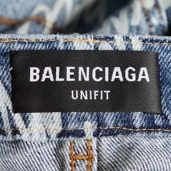 Pre Owned Balenciaga Unifit Navy Blue Logo Detail Denim Baggy Jeans L