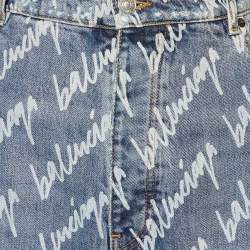 Pre Owned Balenciaga Unifit Navy Blue Logo Detail Denim Baggy Jeans L