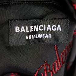 Pre Owned Balenciaga Black Logo Script Fil Coupe Satin Oversized Shirt M