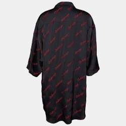 Pre Owned Balenciaga Black Logo Script Fil Coupe Satin Oversized Shirt M