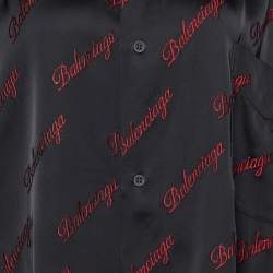 Pre Owned Balenciaga Black Logo Script Fil Coupe Satin Oversized Shirt M