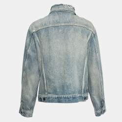 Balenciaga Blue Distressed Denim Oversized Collar Jacket M