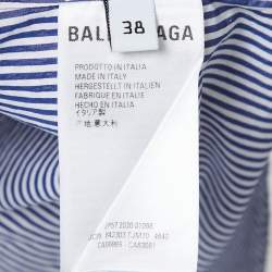 Pre Owned Balenciaga Blue Striped Cotton Poplin Shirt S