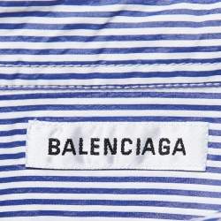 Pre Owned Balenciaga Blue Striped Cotton Poplin Shirt S